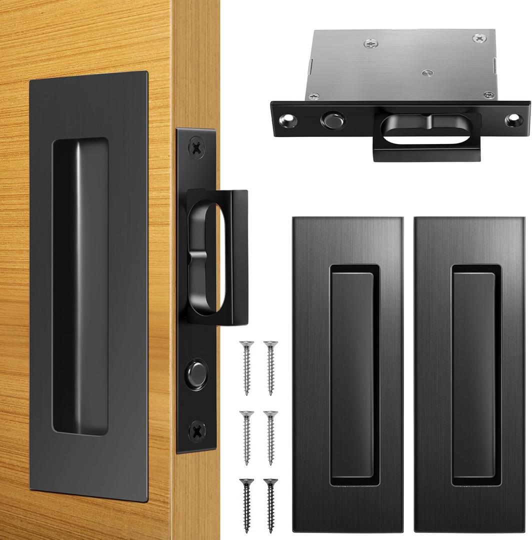 Pocket Door Hardware - Pocket Door Pull, Recessed Flush Finger Pulls, Heavy-Duty Sliding Edge Pull with Pop-Out Ring, Suitable for Solid Wood Doors, Pocket Door Edge Handles (Black)