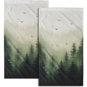 Green Misty Forest Hand Towels Set of 2 Mountain Woodland Soft Guest Face Bath Towel Bathroom Decorations Thin Kitchen Tea Dish Towels
