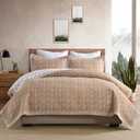 Finlonte Cotton Quilts Queen Size - 100% Cotton Queen Comforter Set, Botanical Quilt Bedding Set, Lightweight Reversible Soft Quilted Bedspread for Queen Bed, Orange/White, All Season, 3 Pcs