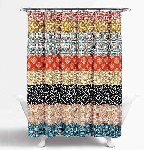 Lush Decor Bohemian Stripe Shower Curtain, 72" x 72", Turquoise & Orange