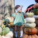2 x Ayalinggo Halloween Baby Girl Outfits Newborn Pumpkin Plaid Short Sleeve Smocked Bubble Romper Cute Infant Christmas Clothes (Blue)