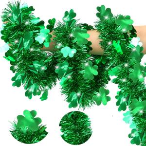50 FT St Patricks Day Decorations St Patricks Day Garland Green Shamrock Tinsel Garland Shamrock Decor Shiny Hanging Garlands Saint Patricks Day Decor for Tree Mantel Home Indoor Irish Party Supplies