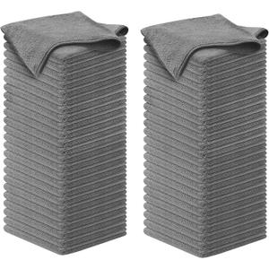 Microfiber Cleaning Cloth Grey - 100 Pcs (12.5"x12.5") - High Performance - 1200 Washes, Ultra Absorbent Microfiber Towel Weave Grime & Liquid for Streak-Free Mirror Shine - Car Washing Cloth (Gray)