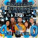 40th Birthday Decorations for Men, Black Blue Vintage 1986 Happy 40th Birthday Banner Backdrop Balloons Sash Card Cake Table Topper Hanging Swirls Paper Pompoms, 40 Years Old Party Supplies 20pcs