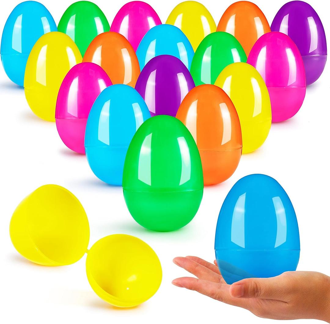 JOYIN 3.15" Easter Eggs, Fillable Plastic Eggs Empty Colorful Bright Eggshells with Hinge for Easter Hunt, Filling Treats, Party Favor, Basket Stuffers, Classroom Prize Supplies, 72PCS