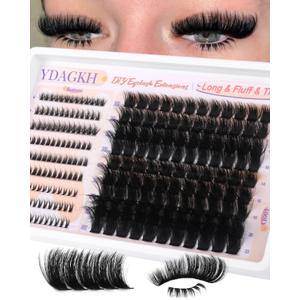 Thick Lash Clusters 300D+400D Volume Eyelash Clusters 12-22mm Long Fluff Cluster Eyelash Extensions Mega Full DIY Salon-look Wispy Lash Extension with Bottom Lashes 5 Styles 220Pcs
