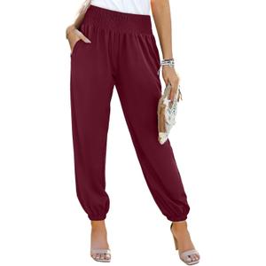 Dokotoo Womens High Waisted Pants Summer Casual Loose Wide Leg Palazzo Flowy Beach Trousers with Pockets (XXL)