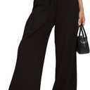 Wide Leg Slacks Pants for Women Pull on High Waisted Business Trousers with 3 Pockets for Casual Office Wear (Black, S)