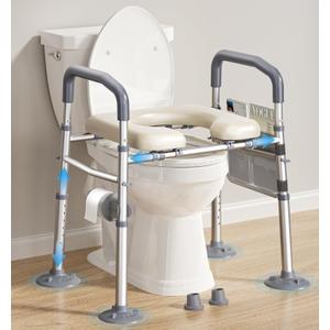 Raised Toilet Seat with Handles, FSA HSA Width & Height Adjustable Toilet Seat Risers for Seniors, Heavy Duty 400lbs Elevated Toilet Seat for Elderly, Pregnant, Handicap, Fit Any Toilet (White)