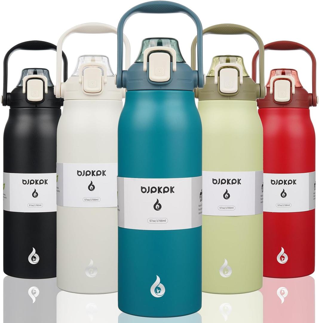 BJPKPK Insulated Water Bottles with Straw, 57 oz Sports Water Bottle with One-handed Opening Lid, BPA Free Leakproof Easy Carry Thermo, Jugs, Flasks for Gym Sports Outdoors, Light Blue BJPKPK Insulated Water Bottles with Straw, 57 oz Sports Water Bottle with One-handed Opening Lid, BPA Free Leakproof Easy Carry Thermo, Jugs, Flasks for Gym Sports Outdoors, Light Blue