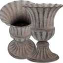 2Pcs Iron Decorative Graveyard Pot Urn Planter Exquisite Memorial Vase for Cemetery Outdoor Vase for Floral Arrangements and Grave Decorations (16x12.5cm, Dark Grey)