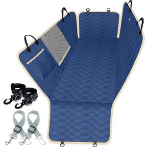 Lassie Dog Car Seat Covers for Back Seat, Waterproof Dog Car Hammock with Mesh Window Durable Scratch Proof Nonslip Pet Car Seat Covers Universal Fit Protector for Cars, Trucks & SUVs (Standard, Navy blue)