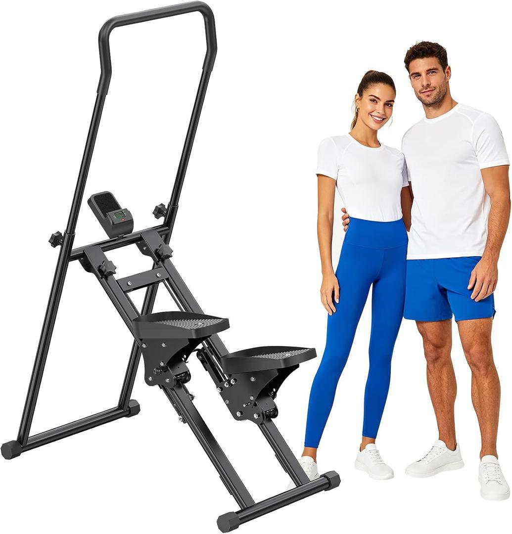 3-Level Adjustable Cardio Stair Stepper for Home, Folding Vertical Stair Stepper with Non-Slip Pedals & LCD Monitor, Portable Stair Stepper with Resistance & Handlebar, Supports 350 LBS, Unisex