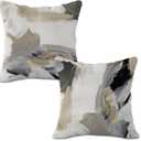 Modern Abstract Throw Pillow Covers, 18x18 Set of 2 Grey and Beige