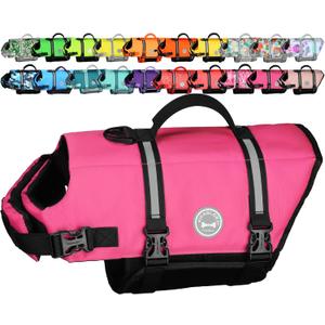 VIVAGLORY Rip Stop Dog Life Vest, Swimming Vest with Handle, Buoyancy for Doggy Puppy, Dog Life Jacket for Swimming & Boating, M, Pink