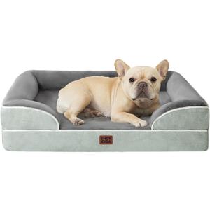 EHEYCIGA Orthopedic Dog Bed for Small Dogs, Waterproof Memory Foam Small Dog Beds with Sides, Non-Slip Bottom and Egg-Crate Foam Medium Pet Couch Bed with Washable Removable Cover, Greyish Green (24.0"L x 18.0"W x 6"Th)