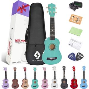 Soprano Ukulele Beginner Pack, 21 Inch Basswood kids Ukuleles Starter Kit with Gig Bag Digital Tuner Spare Strings and Picks. (green) (21 inch, green)