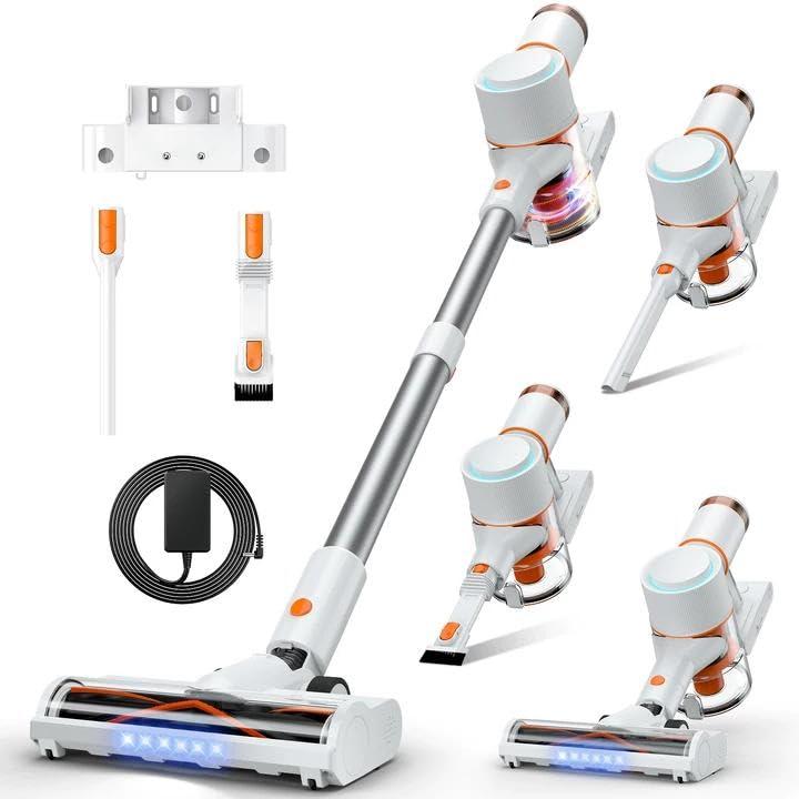 Cordless Vacuum Cleaner, Stick Vacuum with LED Touch Screen, 45KPA Powerful Suction, Up to 60 Mins Runtime, 7-Stage HEPA Filter, V-shaped Anti-Tangle Brush, Vacuum for Carpet, Hard Floor, Pet Hair, used, dirty