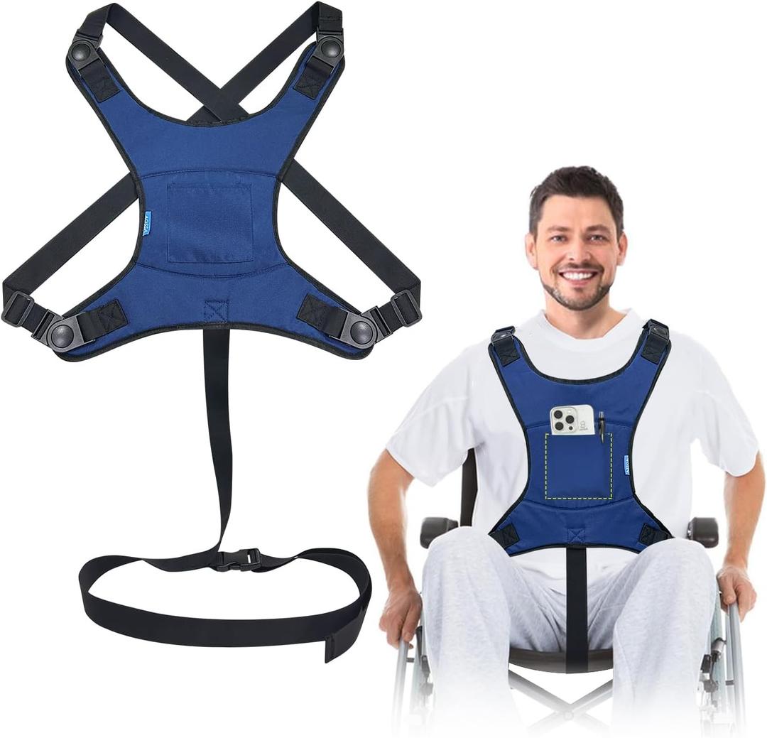 AOSSA Wheelchair Harness, Safety Belt for Elderly Fall Prevention, Wheelchair Seatbelt Restraints for Dementia Patients, Disabled, Wheel Chair Vest, Adjustable Torso Support Straps Prevent Sliding (Navy Blue)