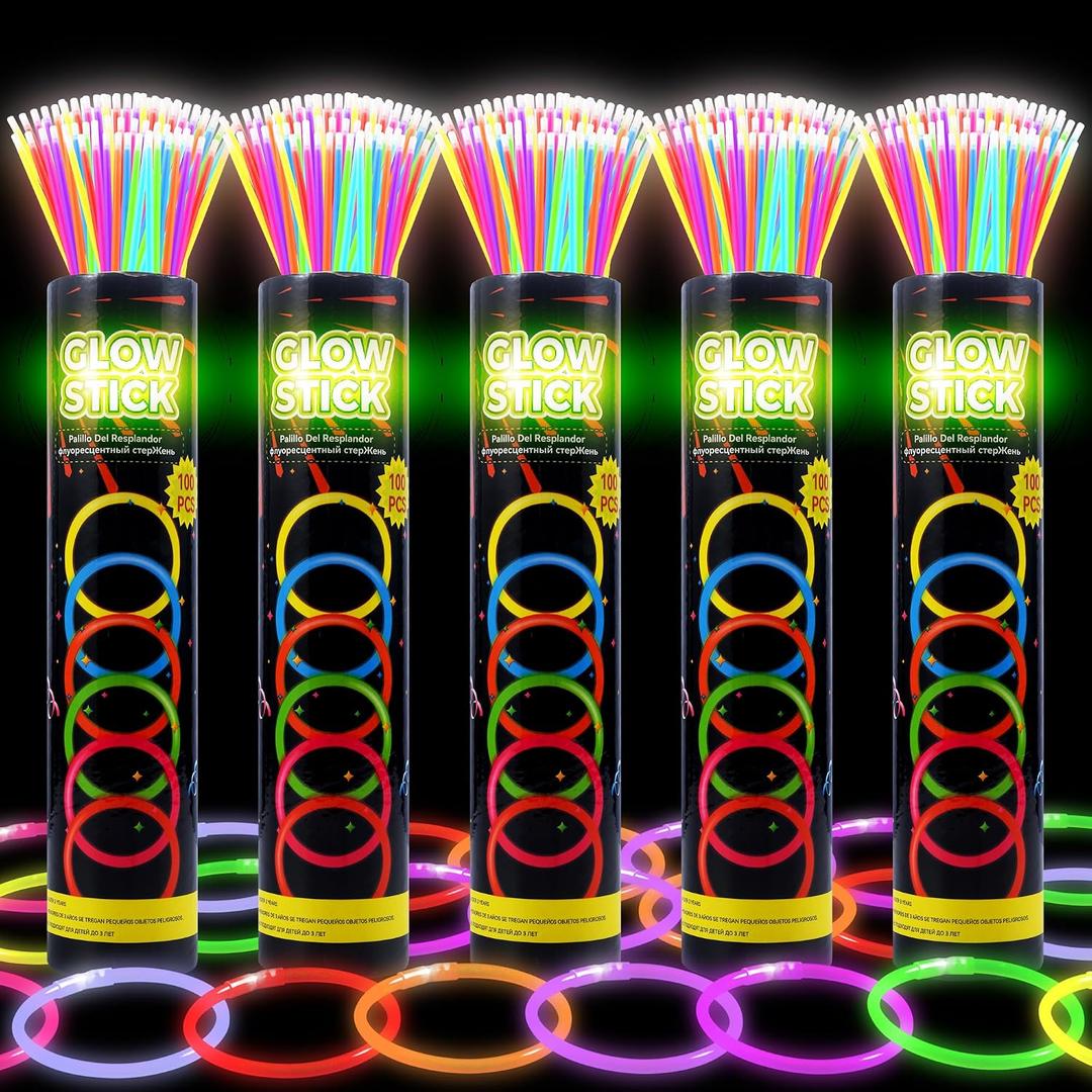 500 Ultra Bright Glow sticks,8" Glow Sticks Bulk,Glow Sticks For Kids Bulk Party Pack,Glow in The Dark Party Supplies,Glowsticks Party Favors with Bracelets and Necklaces