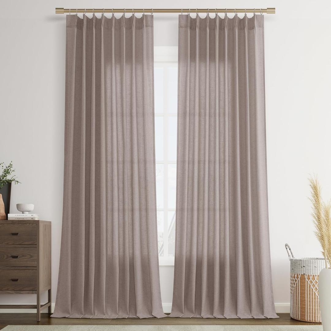 Joywell Linen Pinch Pleated Window Curtains 102 Inch Long,Back Tab Clip Rings Semi Sheer Light Filtering Drapes with Hooks for Bedroom Living Room Decor,W50 x L102,Dark Apricot,2 Panels Set