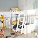 55" White Wood Bunk Bed Ladder, Lofted/Dorm/RV Bed Bunkbed Ladders with 4in Extra Wide Steps and Non-Slip Pads, Replacement Wooden Ladder for Motorhome/Camping (White, 55in /140cm)