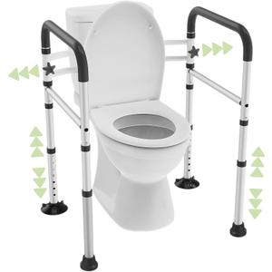 Toilet Safety Rails for Seniors - Adjustable & Foldable Medical Toilet Safety Frame - Heavy Duty Stand Alone Toilet Handles Support for Elderly Disabled & Handicap - Fits Most Toilets (380 lb) (Black)