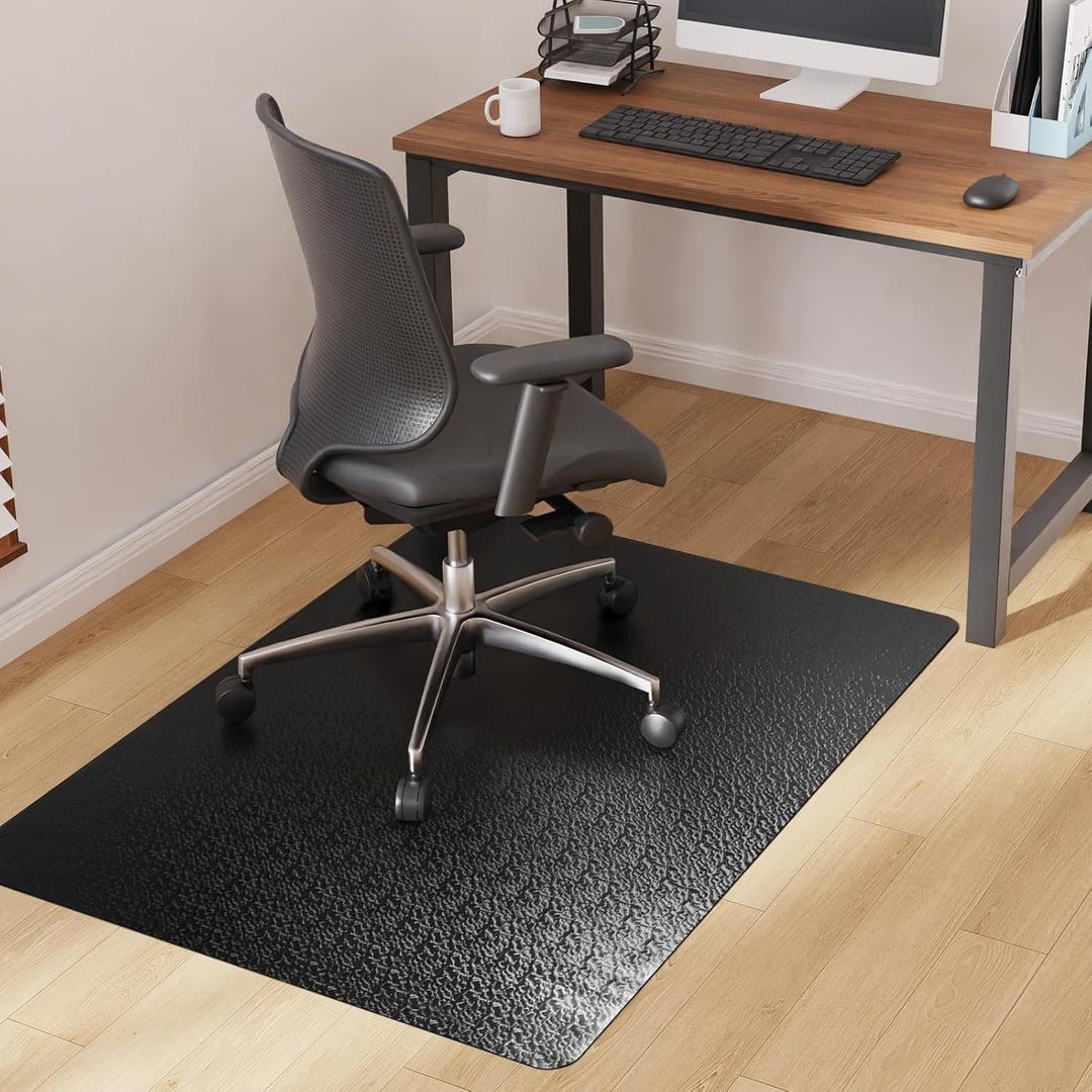 Office Chair Mat for Hardwood Floor, 36"x48" Large Black PVC Computer Desk Chair Mat with Unique Pattern for Gaming, Anti-Slip Floor Protector for Home Office, Rolling Chair