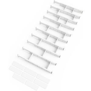 SpaceAid Bamboo Drawer Dividers with Inserts and Labels, Kitchen Adjustable Drawer Organizers, Expandable Organization for Home, Office, Dressers, 10 Dividers with 24 Inserts (17"-22" White)