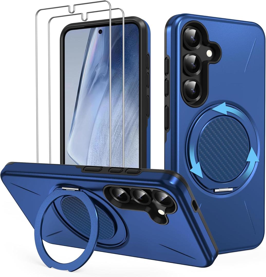 For Samsung Galaxy-S24 Case/Samsung Galaxy-S25 Case: 2X Screen Protectors, 360 Rotating Kickstand, Military-Grade Dual-Layer Protection, Slim Fit Protection Case for Samsung S24/ S25, Blue