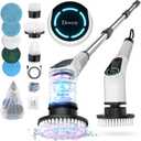 Electric Spin Scrubber, Cordless Cleaning Brush, Shower Scrubber with 8 Replaceable Brush Head, Power Cleaning Brush with Extension Handle, 2 Adjustable Speed, for Bathtub Grout Tile Floor (White)