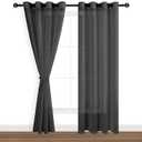 Hiasan Black Sheer Curtains 84 Inches Long with Tiebacks, Light Filtering Voile Textured Drapes Lightweight Grommet Window Curtains for Bedroom, Living Room, Patio Door, W52 x L84, Set of 2 Panels