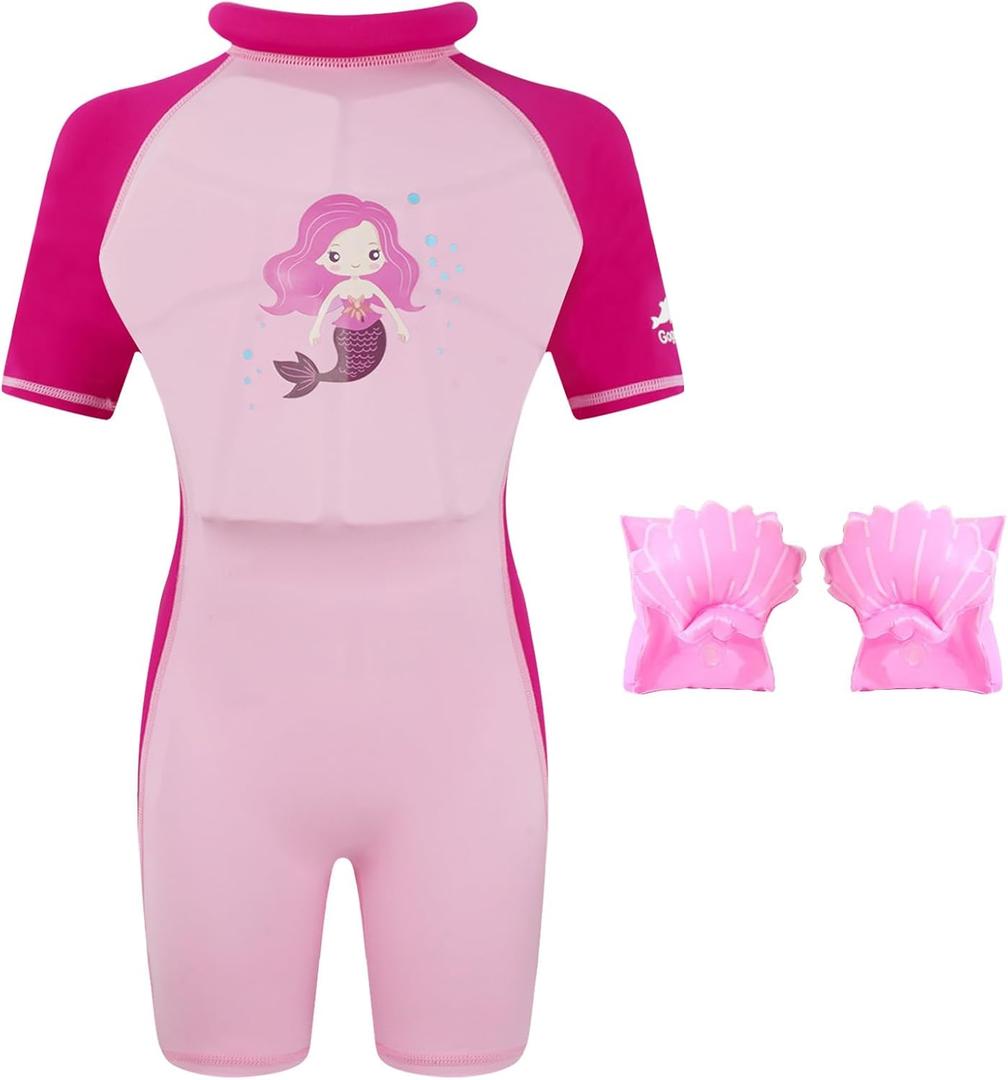 Gogokids Float Swimsuit for Boys Girls, Kids One Piece Swimwear Float Suit for Swimming Trainer (6, Big Eyes Mermaid)