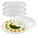 Fit Meal Prep Deviled Egg Tray with Lid - 12" 15 Slot Round Clear Plastic Carrier with Dome Lid, Durable Polystyrene Disposable Reusable Container for Pickled Stuffed Eggs and Serving Starters, 3 Pack