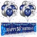 Blue 50th Birthday Decorations - Banner, Balloons & Supplies for Men & Women's 50th Birthday Party