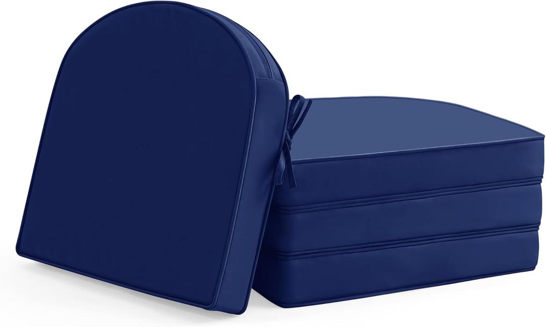 Summsun Outdoor Chair Cushions Set of 4: Waterproof Patio Furniture Cushions - 17 x 16 Inch Non Slip Round Corner Seat Cushion Pads with Removable Cover for Garden Yard Lawn, Navy Blue