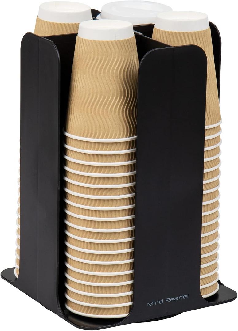 Mind Reader Cup and Lid Carousel, Countertop Org, Coffee Bar, Beverage Cup Holder, Plastic, 7.75"L x 7.75"W x 11.5"H, Black