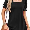 2 x RUMIA Summer Dresses for Women 2025 Casual Cute Square Neck Puff Short Sleeve Dress with Pockets (Blue, S)