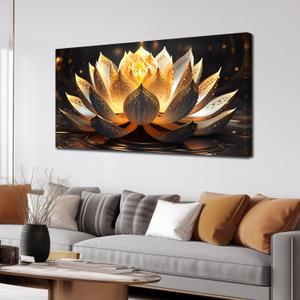 TYTAUPT Lotus Flower Wall Art Gold Brown Canvas Prints Decor, 48"L x 24"W