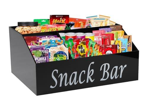 Xbopetda Snack Organizer for Countertop - Acrylic Storage Container With 4 Compartments for Kitchen Cabinet Pantry - Black Snack Bar Station