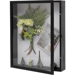 Muzilife Extra Large 16x20 Shadow Box Frame, 3.54" Deep Display Case with Linen Back & Solid Wood Frame, 8 Pins for Jerseys, Flowers, Wedding Keepsakes, Kids' Mementos, Tickets & Photos, Black