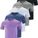3 Pack Mens V-Neck Dry Fit T-Shirts, Active Athletic Short Sleeve Workout Tops, Performance Gym Tees ( Large)