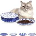 Selamica Ceramic Cat Bowls, 6 Inch Wide Shallow Cat Food Bowl for Relief Whisker Fatigue, Set of 4, Vintage Blue