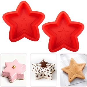 2 Pcs Star Shaped Cake Pans, 8 Inch Silicone Cake Molds, Silicone Baking Mold, Flexible Nonstick Baking Pans for Cakes, Cheese Cakes and Chocolate Cake, Red
