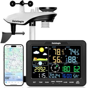 Sainlogic Smart WiFi Weather Stations Wireless Indoor Outdoor SA68 Plus,24/7 AI Weather Forecast by Weather seed,APP/Email Alert, Home Weather Station with Rain Gauge,2-Year Data Storage(Only 2.4G)