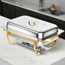 Chafing Dishes for Buffet, 8 Qt High Grade Chafing Dish Buffet Set, Rolled-Edge Design Food Warmers for Parties, Buffet, Wedding, Birthday, Camping 4 Pack 6 Pans [Half Gold]