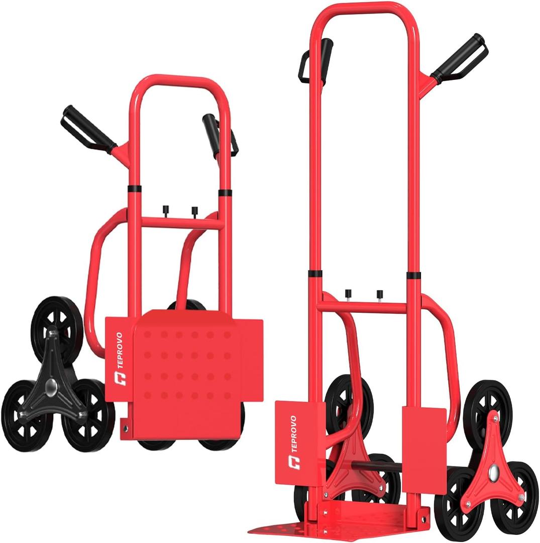 Stair Climbing Hand Truck 440lbHeavy Duty Dolly Cart for StairsThickened Upgraded Steel Tube Folding Stair Climbing Trolley with Six Wheels and Telescoping Handle (Red)