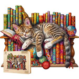 Jigfoxy Wooden Puzzle for Adults, DragonLi Cat Wooden Jigsaw Puzzles for Adult, Unique Animal Shape Wood Cut Puzzles, Christmas Thanksgiving Gifts for Friends Family (M-11.4 * 9.2in-190pcs)