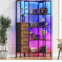 AFLUI 6-Tier Corner Shelf with LED Light & Fabric Drawer, 75" Tall Corner Bookshelf for Small Space, Narrow Book Shelf for Corner, Living Room, Bedroom, Rustic Brown (6 Tier (10.6"D x 14.6"W x 75.2"H)