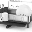 simplehuman Kitchen Dish Drying Rack with Swivel Spout, Fingerprint-Proof Stainless Steel Frame, Grey Plastic (Full-Size (20'' X 22.3'' X 11.5''), Gray)